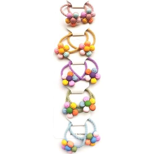 5 Pairs handmade Girls Hair Bands Colorful cinquefoil Ponytail Holder mushroom Elastic Hair Ties Accessories For Kids