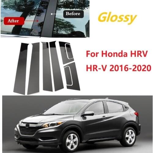 8PCS Polished Pillar Posts Window Trim Cover BC Column Sticker Fit For Honda HRV HR-V 2016-2020
