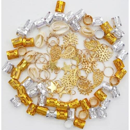 80Pcs Jewelry Gold Hair Braid Dreadlocks Beads Hair Leaf Star Diy Hair Clip Hair Cuffs Dread Tube Charm Dreadlock Accessaries
