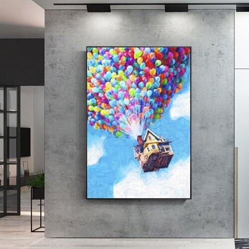 Abstract Graffiti Multicolored Balloons and House Posters Nordic Fashion Style Wall Art Canvas Painting Living Room Home Decor