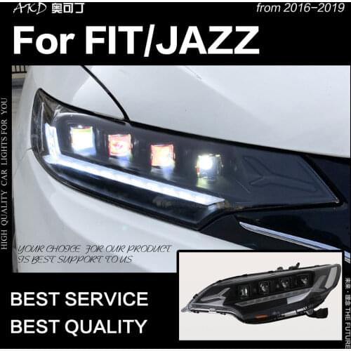 AKD Car Styling Head Lamp for Fit Jazz Headlights 2014-2018 Dynamic Signal LED Headlight LED DRL Hid Bi Xenon Auto Accessories