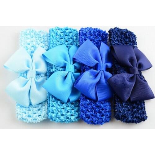 60 pcs/lot Satin Ribbon Bow on Matching 1.5" Crochet Headband for Baby Kids