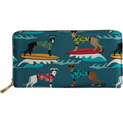 Noisydesigns Women Long Wallets Purse Kawaii Greyhound Print Money Clutch Bag Man Leather Casual Travel Organizer ID Card Holder