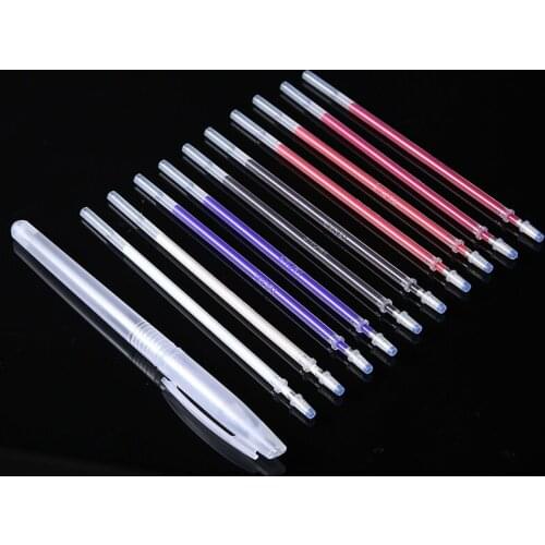 10Pcs Ink Disappearing Heat Erase Pen Refills Fabric Marking Pen With 1pc Pen Case For DIY Sewing Tools And Other Crafts