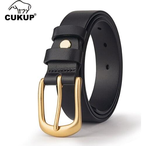 CUKUP Ladies Design Top Quality Cow Cowhide Leather Belt Pin Buckle 2.8cm Width Belts for Women Dress Jeans Accessories NCK936