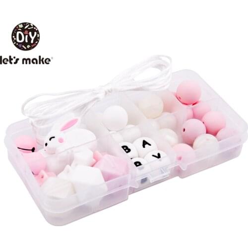 Lets make Silicone Beads Set With Box Rabbit Fox Tortoise Bead Teething Hexagon Beads BPA Free DIY Pacifier Clips Baby Teethers