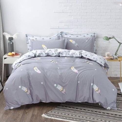 Home Textile Feather printingBed Linens 4pcs Bedding Sets Bed Set Duvet Cover Bed Sheet Queen king size Cover Set