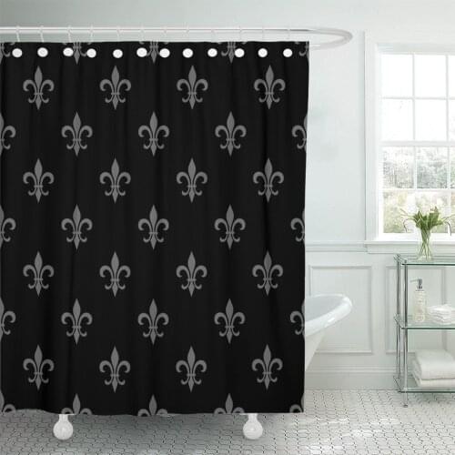 Golden Fleur De Lis Black White Floral Elegant Royal Shower Curtain Waterproof Polyester Fabric 72 x 72 Inches with Hooks