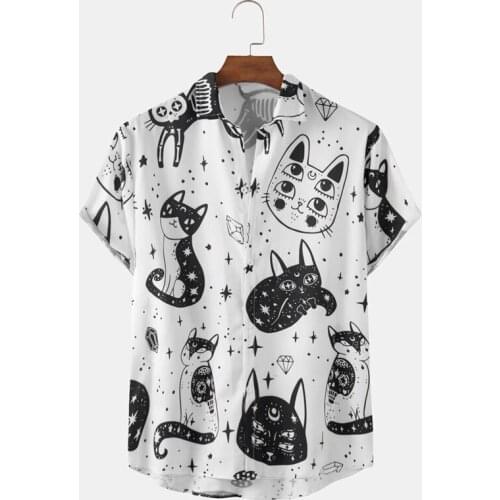 Hawaiian Shirt For Mens 2021 Fashion Funny Abstract Cat Pattern Print Short Sleeve Light Shirts Tops Clothing Plus Size 5XL 6XL