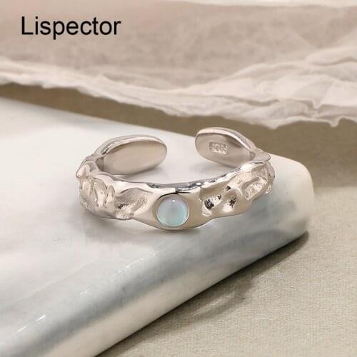 Lispector 925 Sterling Sliver Korean Moonstone Rings for Women Simple Irregular Texture Ring Female Party Jewelry Gifts