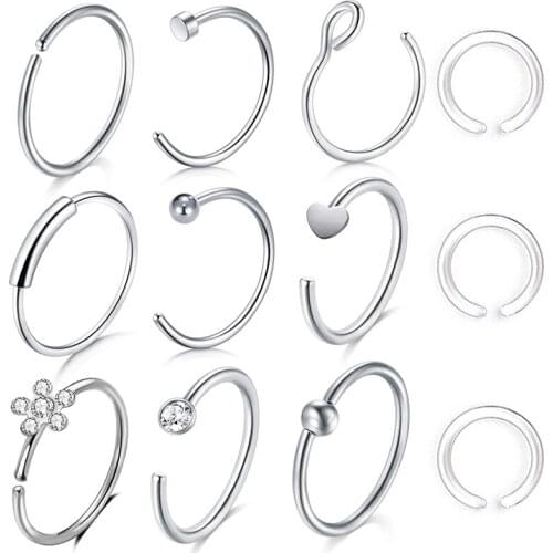 Fake Nose Ring Hoop Clicker Nose Ring Bead Ring Stainless Steel Helix Piercings & Biofelx Retainers Nose Piercing Body Jewelry