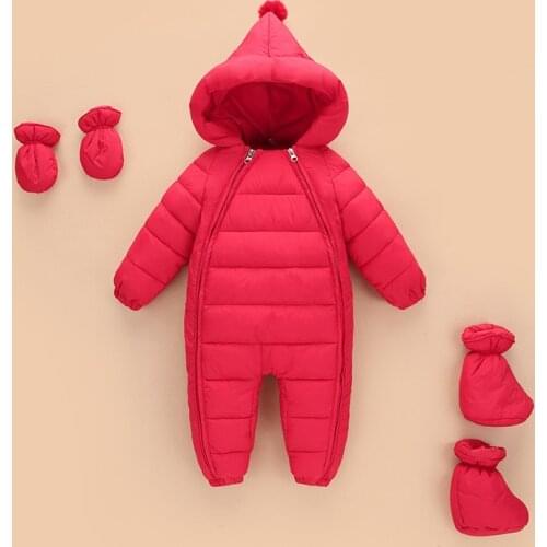 Newborn Baby Onesies Winter Thick Baby Crawling Clothes Down Cotton Baby Rompers Snow Baby Clothes Jumpsuits Gloves Foot Cover