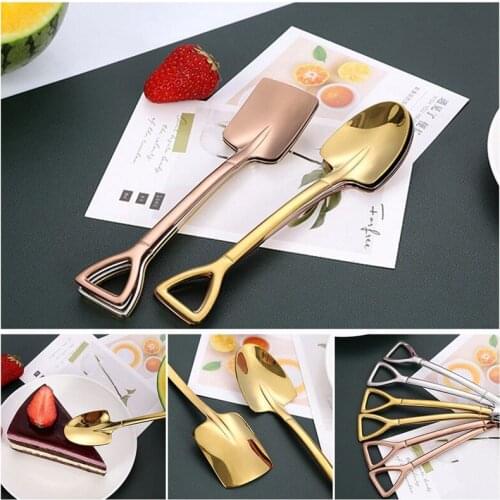Creative Retro Shovel Coffee Cake Spoon Stainless Steel Dessert Spoon Watermelon Ice Cream Spoon Tip Shovel Flat Shovel Gou