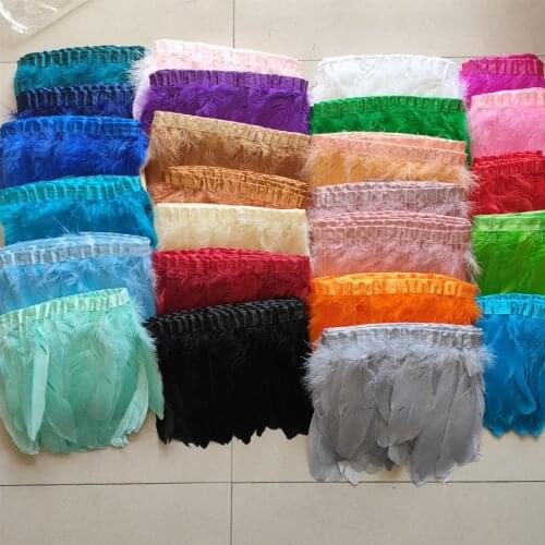 Goose Feather cloth belt 1-2Yard Dyed Geese Feather Ribbons 15-20cm long Goose Feather Cloth Belt Dance Dress Hat DIY decoration