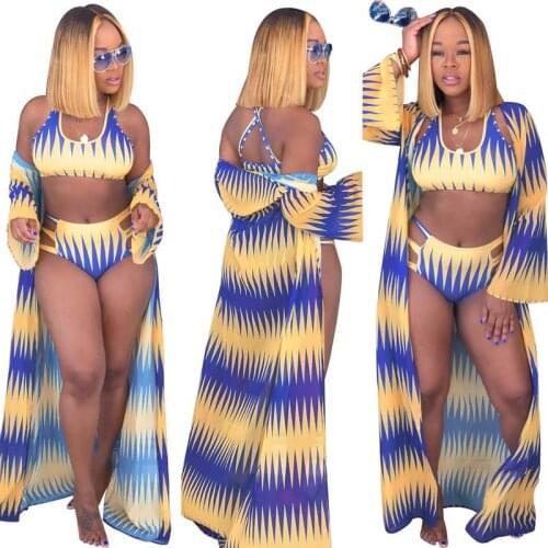 Summer 3 Pieces Women Swimsuit Print Bikini sexy African Beach Swimwear Female Set Swim Bathing Suit Female Swimwear Cover Up