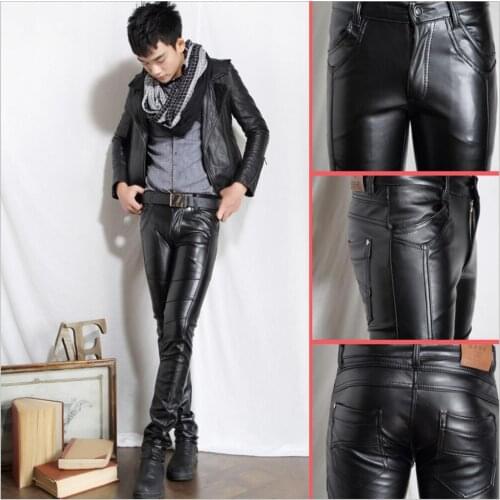 Hot 2020 Autumn And Winter Mens Leather Pants Slim Pants Feet Trousers Pu Leather Casual Pants Motorcycle Pants Singer Costumes