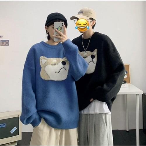 Mens Hip Hop Streetwear Harajuku Sweater Vintage Retro Japanese Style Anime Knitted Sweater 2021 Autumn Cotton Pullover