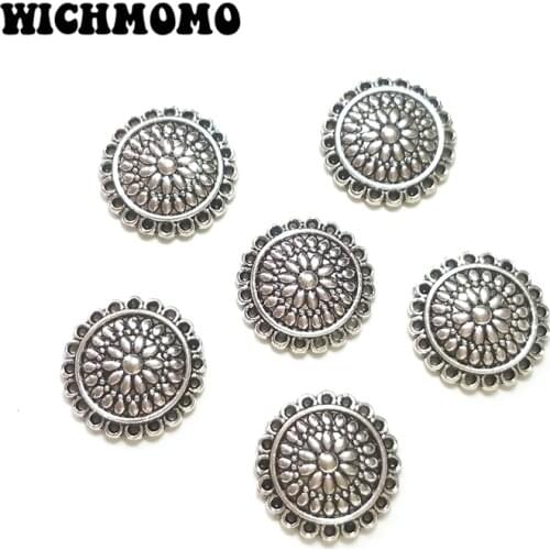 New 20pcs 15MM Retro Zinc Alloy Flowers Round Connector Charms Pendants For DIY Jewelry Accessories