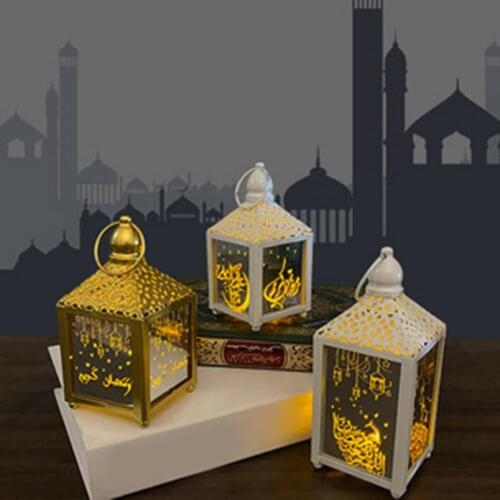 New Ramadan Lantern With LED Ramadan And Eid Decor For Home Iron Glass Hanging Lantern For Party Eid Mubarak Lights