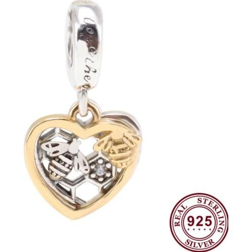 Original 925 Sterling Silver Charm Creative Fashion Versatile Bee Pendant Fit Pandora Women Bracelet & Necklace Diy Jewelry