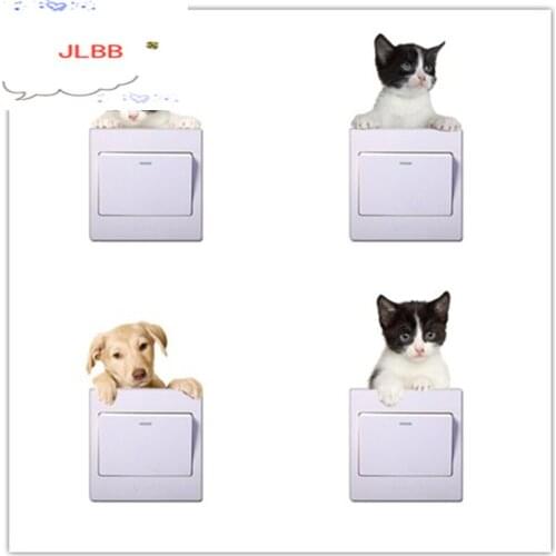 Lovely 3D Cats Dogs Switch Sticker for Home Decor Living room bedroom cute Animal Vinyl Decal Art Poster switch wall Stickers