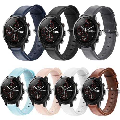 Fashion Calf Leather Band Strap for Huami Amazfit Stratos 2 2S 3 Pace Smart Watch Repleacement 22mm Wristbands for GTR2 GTR 47mm