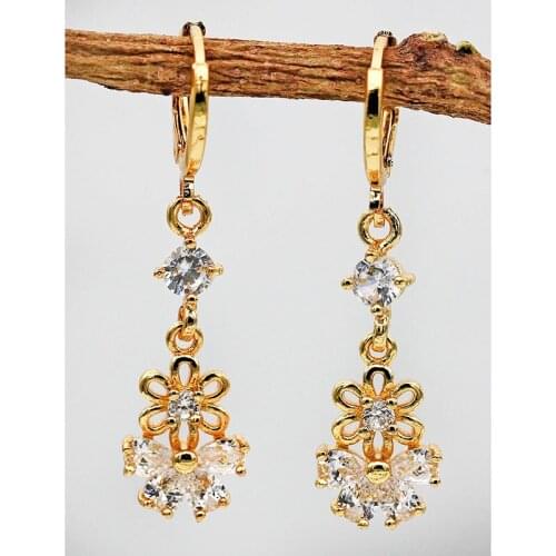 Luxury Gold Earrings For Women Bohemian Earrings White Big Zircon Butterfly Flower Dangle Earrings Korean Vocation Style OBS1730