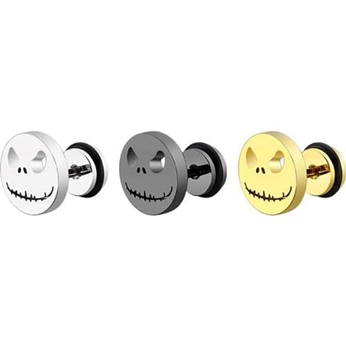 Simplee Halloween Pumpkin Head Earrings Fashion Titanium Steel Round Cake Earrings Stainless Steel Men Women Jewelry Evil Eye