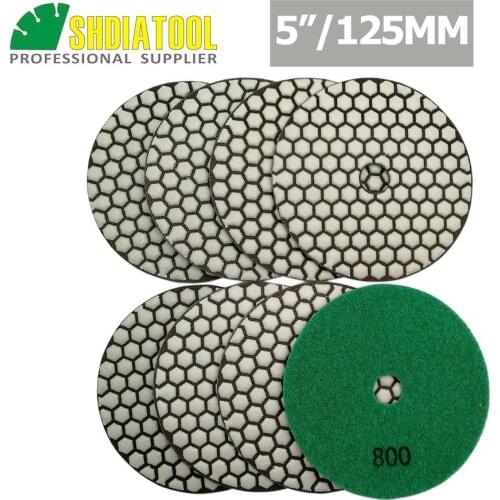 SHDIATOOL 8pcs 125mm/5" #800 B Diamond Dry Polishing Pads Diameter Resin Bond Flexible Sanding Disc For Granite Marble Ceramic