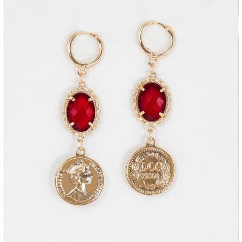 Vintage Multi-Color Jewelry Earring Diamond-Cut Crystal Gold Color Coin Pendant Earrings Simple Crystal Stone Earrings for Women