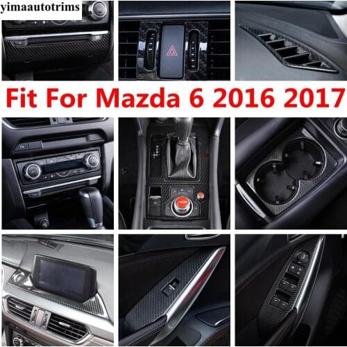 Car Interior Dashboard AC Air Window Lift Gear Shift CD Cup Panel Cover Trim For Mazda 6 2016 2017 ABS Carbon Fiber Accessories
