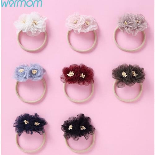 Warmom 2pcs Nylon Cloth Flower Handmade Super Soft Baby Girl Headband Birthday Party Headdress Kids Baby Accessories Hair Band