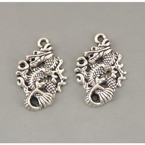 5pcs Silver Chinese Dragon Jewelry Jewelry Accessories DIY Making Bracelet Necklace Pendant 32.5x22mm A344