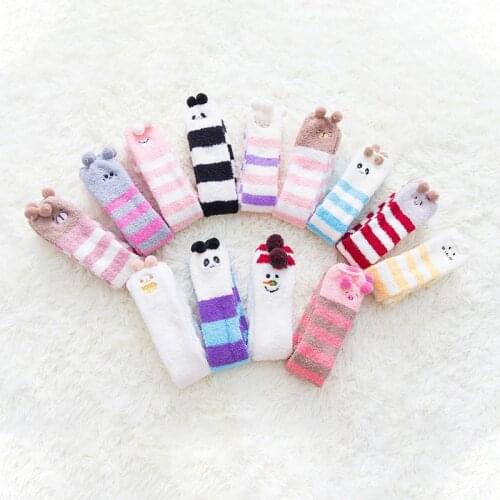 Women Cotton striped socks Fluffy girl lovely Cartoon animal short sock Funny ladies Thickening fashion sokken Warm Casual sox
