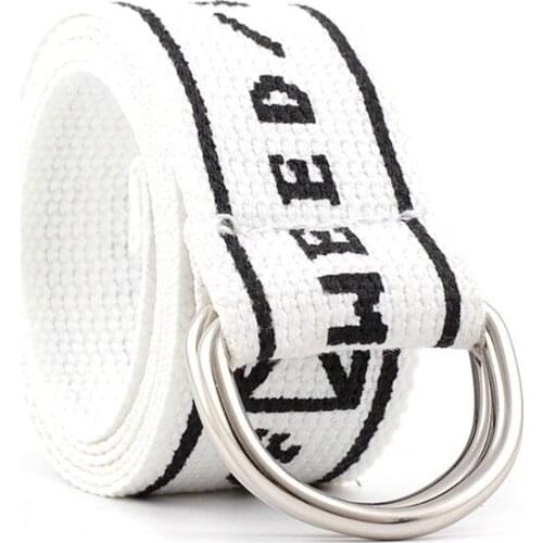 3.8cm Fashion Neutral Nylon Letter Canvas Belt for female jeans 2019 New D Ring Double Buckle Student belts for Mans wide belt