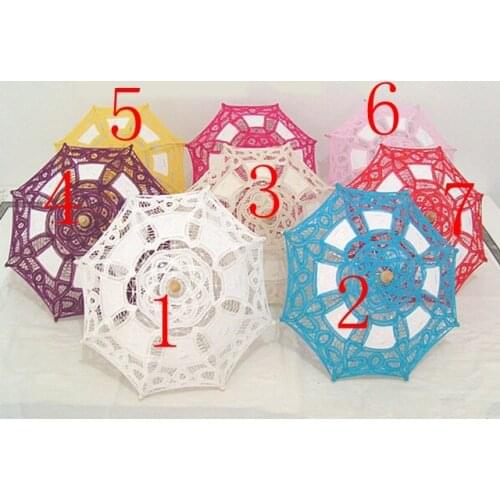 10pcs/lot Free Shipping Children Girl Umbrella Wooden Handle Parasol Lace Cotton Wedding Parasol Umbrella