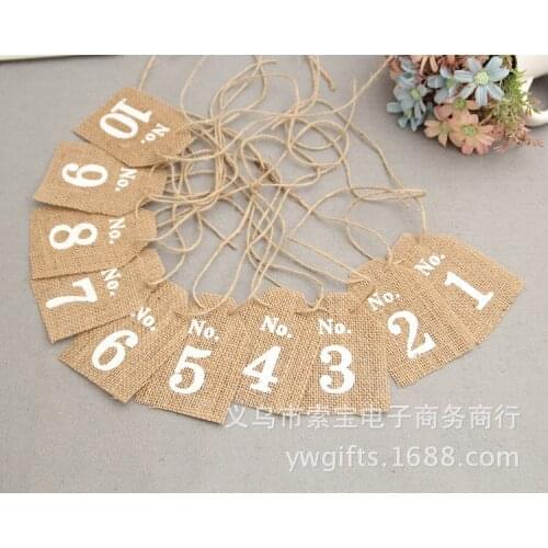 10sets jute Hessian burlap Table Number table cards from 1 to10 rustic wedding centerpieces decor vintage wedding decoration