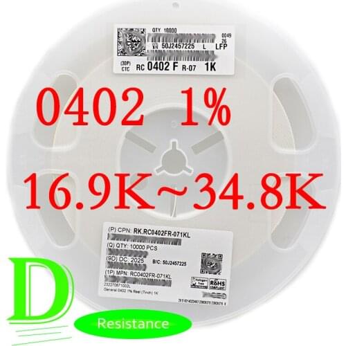 100PCS SMD Resistor RC Series 0402 1% Original RC0402FR-07 Series 16.9K-34.8K All resistors 18K 20K 22K 24K 27K 30K 33K