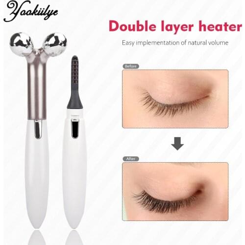 2 In 1 Electric Heated Eyelash Curler Face Massage Roller Face-lift Device Quick Heating Lasting Natural Curling Eye Makeup Tool