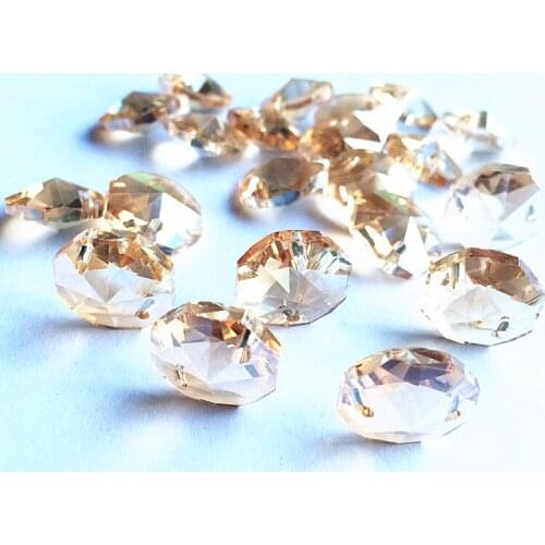 2000PCS/lot,14mm Champagne crystal Octagonal beads in 2 hole Diy garland strands(+200pcs rings) for home decoration chandelier