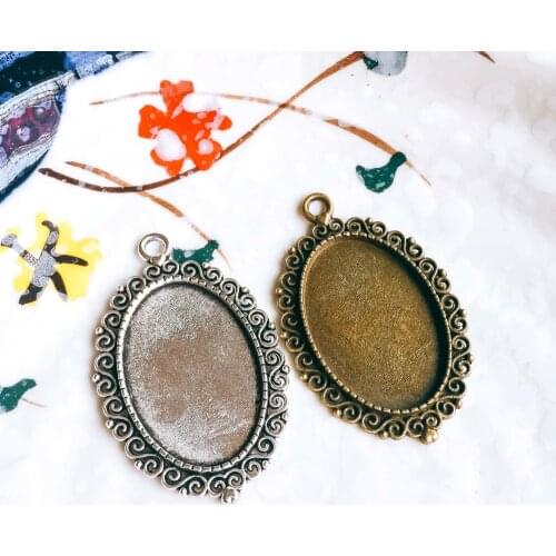 5pcs/lot 20x30mm Necklace Pendant Setting Antique Bronze Silver Color Glass Cabochon Blank Base Supplies for Jewelry T161