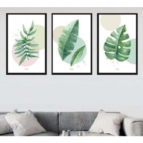 Watercolor Plant Leaves Decorative Painting Geometric Circular Living Room Bedroom Wall Paintings Wall Pictures for Living Room