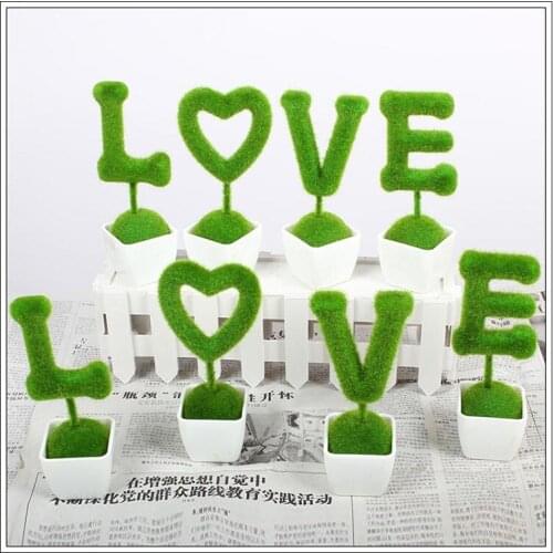 ANGHRLY Hot Outdoor wedding decoration LOVE Letter bonsai potting Green Botany Simulation bonsai Wedding gifts Valentines Day