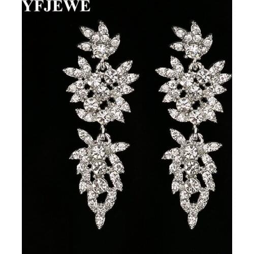 YFJEWE Big Long Crystal Drop Earrings For Women Vintage Flower Silver Plated Bride Earrings Wedding Jewelry Accessories #E230