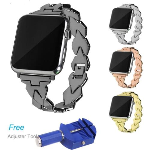 Stainless Steel Chain Link Bracelet for Apple Watch Series 3 2 1 Band Metal Wristband for iWatch Strap 42mm 38mm with Adapters