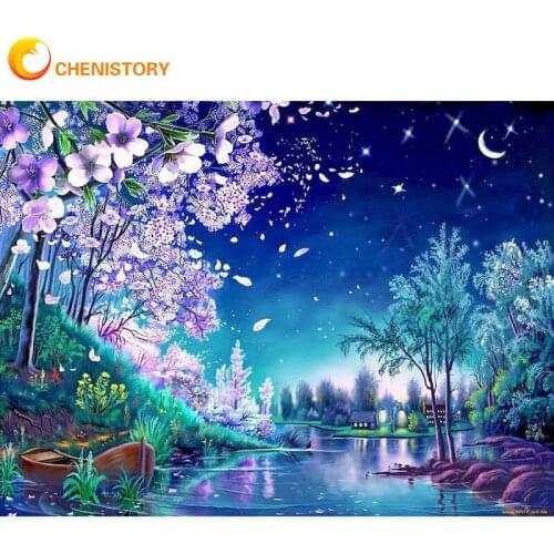 CHENISTORY DIY 5D Diamond Painting Kit Landscape Night Full Diamond Square Diamond Cross Stitch Rhinestone Embroidery Home Decor