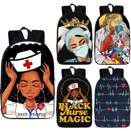 Black Nurse with Crown Backpack for Teenager Girls Children School Bags Afro Women Canvas Travel Bag Student Bagpack Kid Bookbag