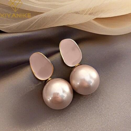XIYANIKE Four-Color Geometric Stitching Pearl Earrings Studs 2020 New Fashion Elegant Statement Earrings Women Party Jewelry