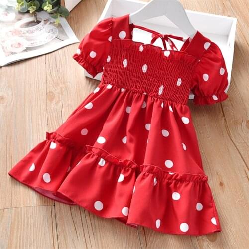 Girls Polka-dot Dress Baby Children Summer Ruffled Sweet Lace Polka Dot A Line Chiffon Princess Dress Children Clothes Vestido