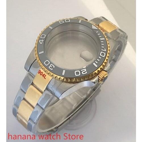 Sealed back cover 904L stainless steel gold strap bracelet with 40mm sapphire glass ETA NH36 MH35 cases.bezel gray